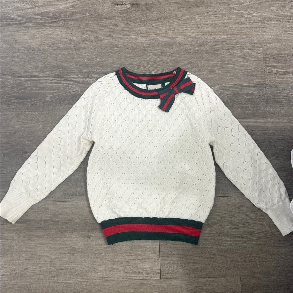 Gucci White Sweater with Red and Green Trim